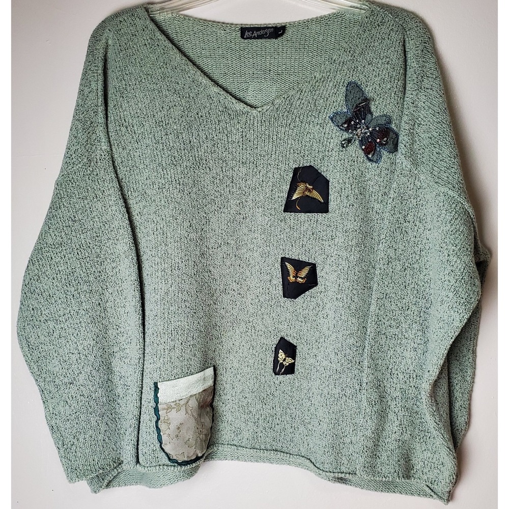 Vintage‎ Lee Andersen Boxy Sweater Granolagirl Boho Butterfly Grandma Cottage